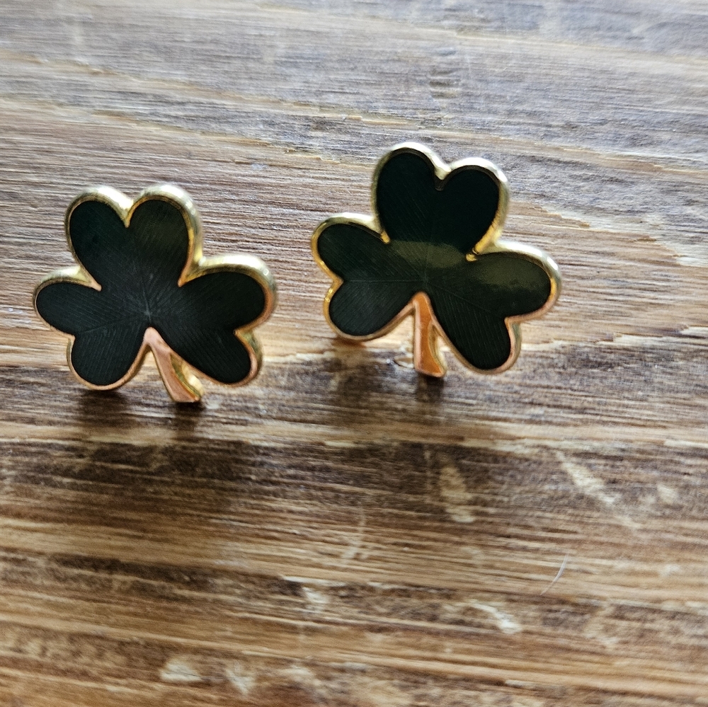 Gold and Green Clover Earrings
